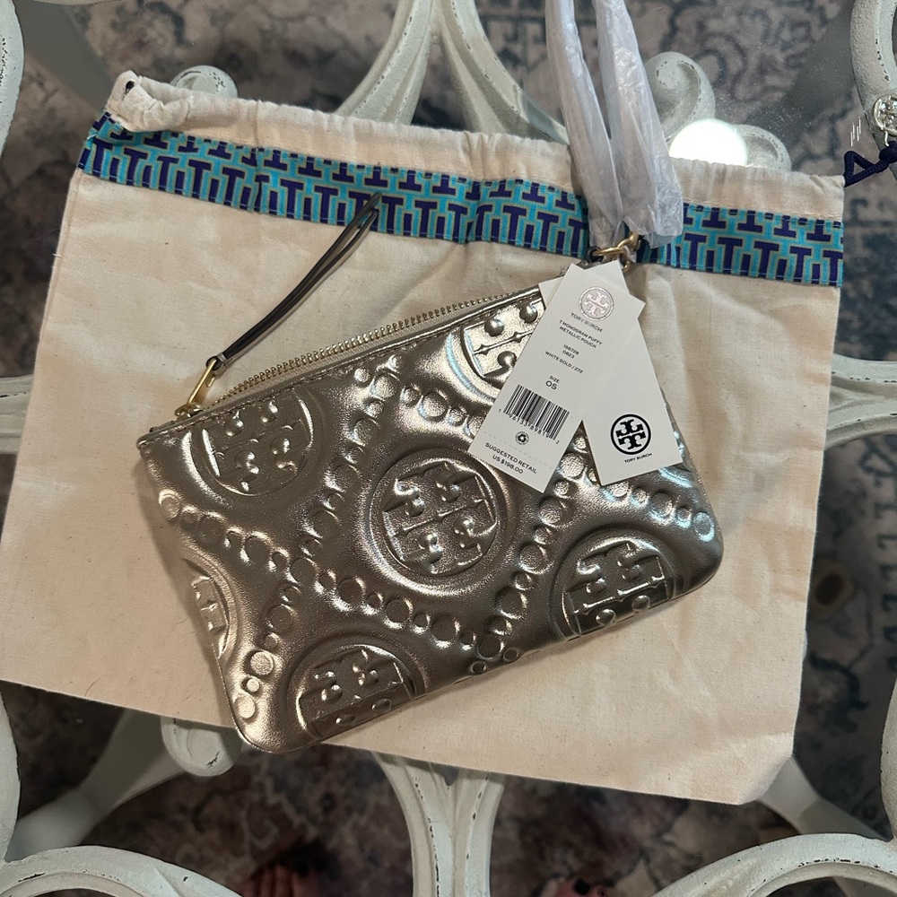 Tory Burch Silver Medallion Clutch Wristlet